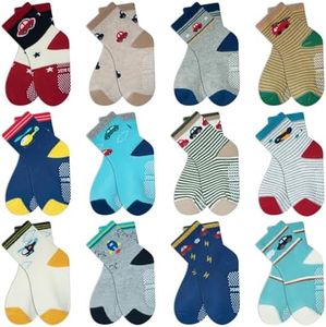 HYCLES Anti Slip Toddler Socks, 12 Pairs Non-Skid Cotton Grip Kid Socks for 6-12 Month Baby 0-1T Boy Girl