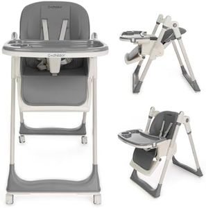 Cochildor 3 in1 High Chair, Easy Clean Foldable Highchair with Adjustable Height, Reclining Mode, 5-Point Safety, Removable Tray, Lockable Wheels, Washable Cushion, Idealfor Babies & Toddlers, Grey