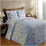 Better Trends Florence Collection, Sleep Soundly with Cotton Bedding Set with Chenille Bedspread and Pillow Sham, Soft and Lightweight with Medallion Pattern, Blue, King Size