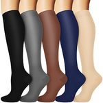 6 Pairs Knee High Graduated Compression Socks For Women and Men - Best Medical, Nursing, Travel & Flight Socks - Running & Fitness - 15-20mmHg (L/XL, Assorted 2)