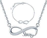 INFINIONLY Jewellery Sets, 925 Sterling Silver Jewellery Sets, Ladies Girls Necklace Pendant and Bracelets, Infinity Symbol and Sisters Element, Inlaid Zircon, Silver, Sterling Silver, Cubic Zirconia