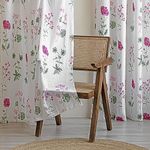 HOMEMONDE Cotton Sheer Curtains for Window Sun Light Filtering Linen Textured Curtain Set of 2, Pink Floral Printed, Hangs with Eyelets - (L 6FT x W 4.5FT)