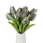 belupai 13in Artificial Tulips Flowers, 10pcs Soft Touch Faux Tulips Flowers Real Touch PU Silk Fake Tulips with Green Leaves Stem for Wedding Party Office Home Kitchen Decoration (Grey)