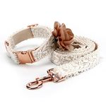 Lace Dog Collar and Leash Set Floral Cotton Girl Dog Collar Adjustable Fancy Collar with Rose Metal Buckle for Small Medium Large Dogs