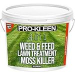 Pro-Kleen 4 in 1 Weed and Feed Lawn Treatment with Moss Killer - Greens Grass, Kills Weeds & Moss & Fertilises Grass - Apply from May-August - Covers up to 78m2 - (2.5kg)