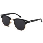 Pro Acme Classic Semi Rimless Polarized Clubmaster Sunglasses with Metal Rivets (Baby Black/Grey/Gold Rimmed, As Shown)