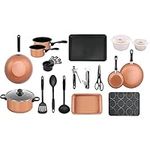 Gr8 Home 21 Piece Copper Student Kitchen Starter Kit Saucepan Utensil Pans Pots Cookware Bakeware Set