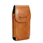 Hengwin Leather Cell Phone Holster Compatible with iPhone 15 Pro 14 Pro 13 Pro 12 Pro 11 Pro Samsung Galaxy S23 Belt Holster Phone Holder Flip Pouch Phone Case with Belt Clip Magnetic Closure (Brown)