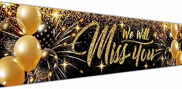 We Will Miss You Banner,Banner e decorazione di Good Luck,Sorry Your Leaving decorazioni,180x40 cm con 4 fori in ottone,Stampa digitale vivido,Poliestere spesso 110 denari,Doppia cucitura