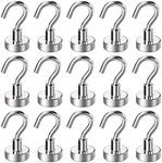 TurtleGrip Neodymium Strong Magnetic Hooks Heavy Duty Earth Magnets with Hook for Refrigerator, Ceiling Magnets for Hanging, Cruise, Grill, Keys, Curtain & Kitchen, School, & Garage, etc.-Pack of 15