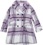 Allegra K Women's Notched Lapel Double Breasted Winter Plaids Coat Purple Medium