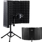 VEVOR Microphone Isolation Shield, 5-Panel, Studio Recording Mic Sound Shield, with Pop Filter Desktop Tripod Stand and 3/8'' to 5/8'' Microphone Adapter, for Blue Yeti and Condenser Microphones