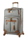 Steve Madden Designer Luggage Collection - Lightweight 24 Inch Expandable Softside Suitcase - Mid-Size Rolling 4-Spinner Wheels Checked Bag (Harlo Gray)