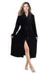 RONGTAI Womens Bathrobe Ladies Fleece Plush Warm Long Robes, Black, Medium