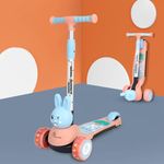 R for Rabbit Road Runner Bunny Kids Scooter, 3 Level Adjustable Height, Smart Fold & PU LED Wheels Kick Scooter with Brake for 3+ Years Kids, Weight Capacity Upto 75kgs|6 Months Warranty|(Pink Blue)