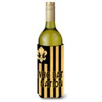 Caroline's Treasures 8199LITERK Black Gold Fleur de lis Wine Bottle Koozie Koozie Hugger, Wine Bottle, Multicolor
