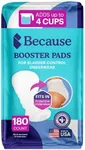 Because Premium Incontinence Booster Pads for Men and Women, Adds Extra Absorbency to Adult Diapers, Super Soft, Adhesive Strip Backing, Unisex, 180 Count (9 Packs of 20)