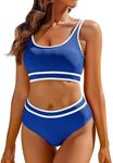 AI'MAGE Swimsuit Set for Women 2 Piece Ribbed High Waisted Bikini Set Sporty Color Block Bathing Suits