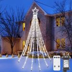 Joomer Christmas Tree Lights White with Ring and Topper Star, 450LED 2.3m x 10 Strand Mains Powered with Remote Control, 8 Modes Timer String Lights Outdoor for Garden Lawn Xmas Decor