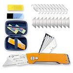 Maerd Heavy Duty Folding Utility Knife, Quick Change Box Cutter Pocket Knife with Frame Lock, Blade Storage in Handle with Extra 25 Blades Included, Razor Carpet Work Knives EDC Box Cutter with Belt Clip(Orange)