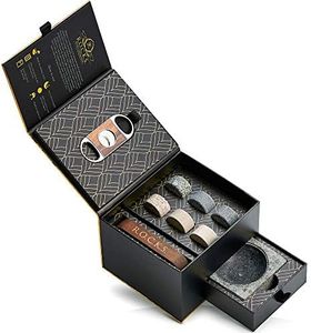 Whiskey Stones Gift Set with Cigar Cutter & Cigar Ashtray - 6 Handcrafted Round Stones, Presentation & Storage Tray - Luxurious Whiskey & Cigar Accessories Gold Foil Gift Box by R.O.C.K.S.