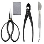 Wazakura 4PCS Bonsai Essential Care Tool Kit Made in Japan, Japanese Bonsai Scissors 7inch(180mm) + Concave Branch Cutter 8inch(200mm) + Stainless Tweezers + Blade Cleaning Sap Eraser Set