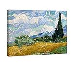 Wieco Art Wheat Field with Cypresses Canvas Print of Van Gogh Famous Oil Paintings Landscape Canvas Prints Artwork Blue Pictures on Canvas Wall Art for Home Office Decorations