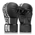 KUANG QUAN MMA Gloves Open Palm Sparring & Grappling Mitts,Martial Arts for Men & Women,Combat Sports,MMA, Boxing, Muay Thai, Kickboxing (Black-White, Large)