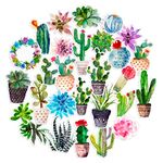 Navy Peony Super Cute Watercolor Cactus and Succulent Plant Sticker Pack | Small Waterproof Stickers for Laptops, Phones | Cool Stickers for Scrapbooks, Planners and Journals (28 Pieces)