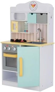 Teamson Kids Little Chef Florence Classic Interactive Wooden Play Kitchen with Accessories and Storage Space for Easy Clean Up, White with Mint Green and Yellow Accents