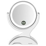 Auxmir Magnifying Mirror with Light, 10X/1X Double-sided LED Lighted Rechargeable Makeup Cosmetic Mirror, 360° Rotating 7in Tabletop Vanity Mirror with Dimmable Brightness for Bathroom, Bedroom