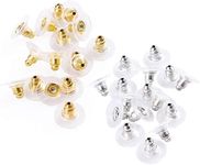 HOPEA JEWELS (100+100Pcs) Combo Premium Golden & Silver Bullet /Premium Earring Stopper/Golden and Silver Metal Stopper Lock with Silicone or Rubber Pad/ Earring Post Back Stopper Golden & Silver/ Metal Earring Back With Silicone Pad/ Golden & Silver Earring Back Stopper/ Earring Back Stopper/ Earrings Back Supporter(100 Pcs Golden + 100 Pcs Silver Approx) (GOLDEN & SILVER COMBO)