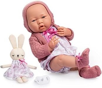 JC TOYS - La Newborn 38 cm Soft Vinyl Royal Collection Clothes with Toile de Jouy Dummy and Plush Girl Pink Designed in Spain by Berenguer, 2 Years