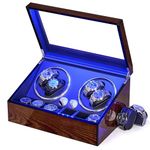 BEWISHOME Watch Winders for Automatic Watches, Automatic Watch Winder Box Watch Spinner with LED Light, 4 Watch Winder with Quiet Running Motor and 6 Storage Case for Man/Woman's Watches, BrownESYQ01Y