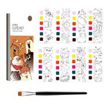 Kidology Pocket Watercolor Painting Book With 20 Bookmarks Sheets & 1 Brush Early Educational Montessori Toy For Boys & Girls - Art Party Favors Travel Activity Portable Pocket Travel Watercolor Kit(Cute Pet)