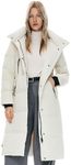 Orolay Women's Thickened Long Down Jacket Winter Down Coat Hooded Puffer Jacket with Side Zipper (White, Medium)