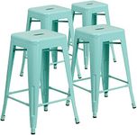 Flash Furniture Kai Commercial Grade 4 Pack 24" High Backless Mint Green Indoor-Outdoor Counter Height Stool