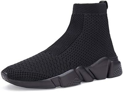 Shoful Mens Trainers Tennis Shoes Breathable Sock Slip On Shoes High Top Sneakers for Men Lightweight Knit Running Shoes Fashion Athletic Walking Shoes All Black UK 10