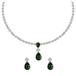 Clara 925 Sterling Silver Solitaire Green Necklace Jewellery Set With Earrings | Rhodium Plated, Swiss Zirconia stone | Gift for Women and Girls