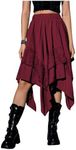 Verdusa Women's Renaissance Lace Flowy Fairy Skirt Y2k Layered Asymmetrical Midi Skirt Burgundy X-Small