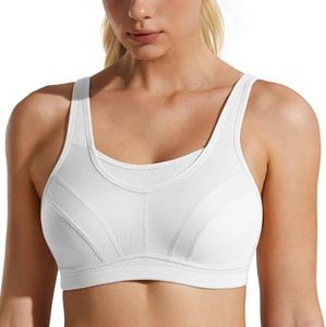 WingsLove Women's High Impact Sports Bra Full Coverage Wirefree Non Padded Workout Bra Plus Size(White,38DDD)