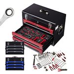 Arebos Tool Box Including 172-Piece Tool Set Chrome Vanadium Socket Spanner Hand Tools Set for Home, Garage & Workshop Equipped Tool Box with 3 Drawers Lockable Red/Black