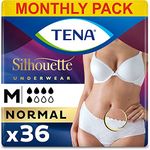 TENA Silhouette Low Waist Underwear, Normal for moderate Bladder Weakness, Fits Waist 75cm - 100cm, Medium, 36 pairs of Incontinence Pants (6 x 6 packs ) for Women