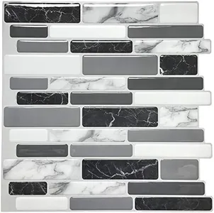 Art3d 10-Sheets Peel and Stick Kitchen Backsplash Tiles, 12"x12" Self-Adhesive Marble Grey Wall Tiles for Kitchen and Bathroom