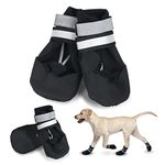 REESTBOO Dog Shoes, 4 Pcs Waterproof Dog Boots Dog Rain Boots Snow Shoes with Reflective Straps & Anti-slip Soles, Easy Wearing Dog Paw Protectors Outdoor Running Shoes for Medium to Large Dogs (Black, L)