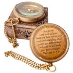 Trust in The Lord -Proverbs 3: 5-6 Quote Engraved Compass | Camping Compass Inspirational Christian Religious Gifts Men Women Catholic 2023 Graduation Gift Boys Girls (in Leather Case)