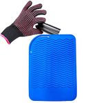 Curling Iron Mat, Heat Resistant Mat with Heat Resistant Glove for Hair Straightener, Flat Irons, Silicone Bump Glove, 9ââ‚¬Â x 6.5ââ‚¬Â Food Grade Silicone Mat, Blue