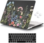 iCasso Compatible with MacBook Pro 13 inch Case 2022 2021-2016 Release A2338M2/M1/A2251/A2289/A2159/A1706/A1708, Plastic Hard Shell Case with 5 Rows Keyboard Cover for MacBook Pro 13"-Weeds (Black)