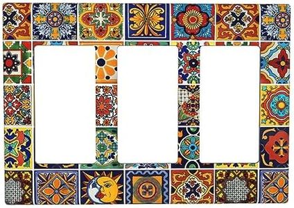 Yamxbfa Mexican Talavera Tile Boho Colorful Floral Moroccan Ceramic Bricks Tile Triple Rocker Decora Outlet Covers 3 Gang Light Switch Cover Decorative Gfci Electrical Wall Plate Receptacle Switchplat