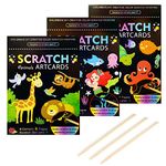 3Set Scratch Paper Art for Kids, Colorful Magic Drawing Book for Children Girls, Rainbow Scratch Off Craft Painting Book with 3 Scratch Pen for Birthday Party Games, DIY Projects Kits Craft Gifts